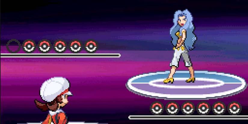 Lyra facing Elite 4 Karen in Pokemon Heargold & Soulsilver.