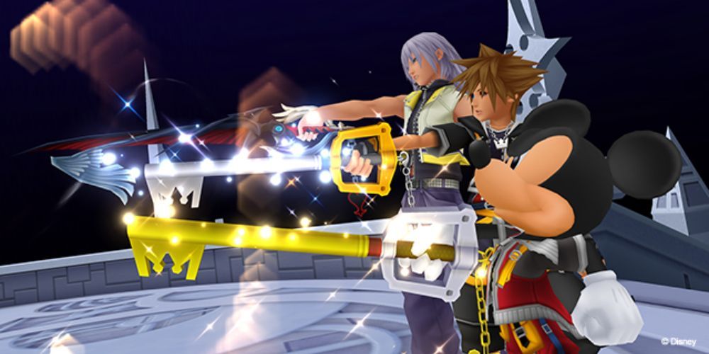 Sora, Riku and King Mickey facing Xemnas at the end of Kingdom Hearts 2.