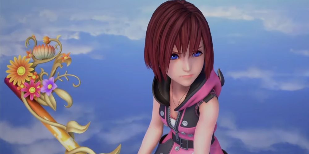 Kairi with her Keyblade, as seen in Kingdom Hearts Melody of Memory.