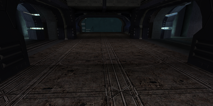 An abandoned alleyway in the Undercity in KOTOR