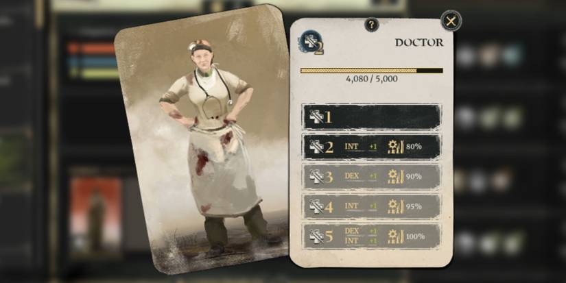 Two cards are on the screen. The left is a picture of a doctor from WW1. The right says "doctor" with some ability icons underneath