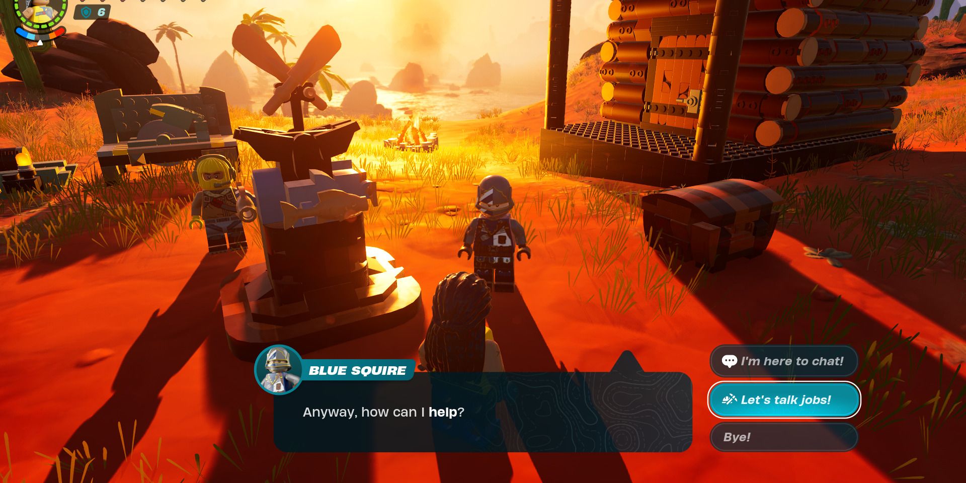 Image of a character talking to Blue Squire in Lego Fortnite