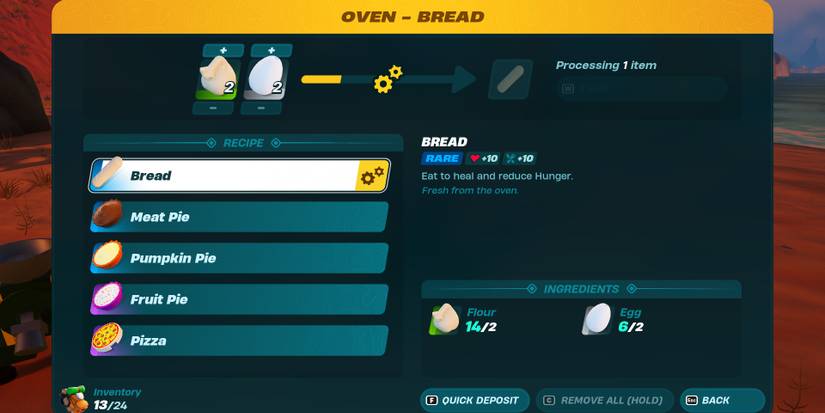 Image of the recipe to make bread in Lego Fortnite
