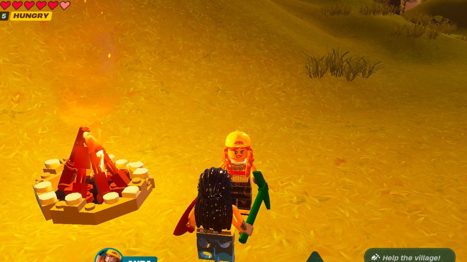 lego fortnite player interacting with a villager