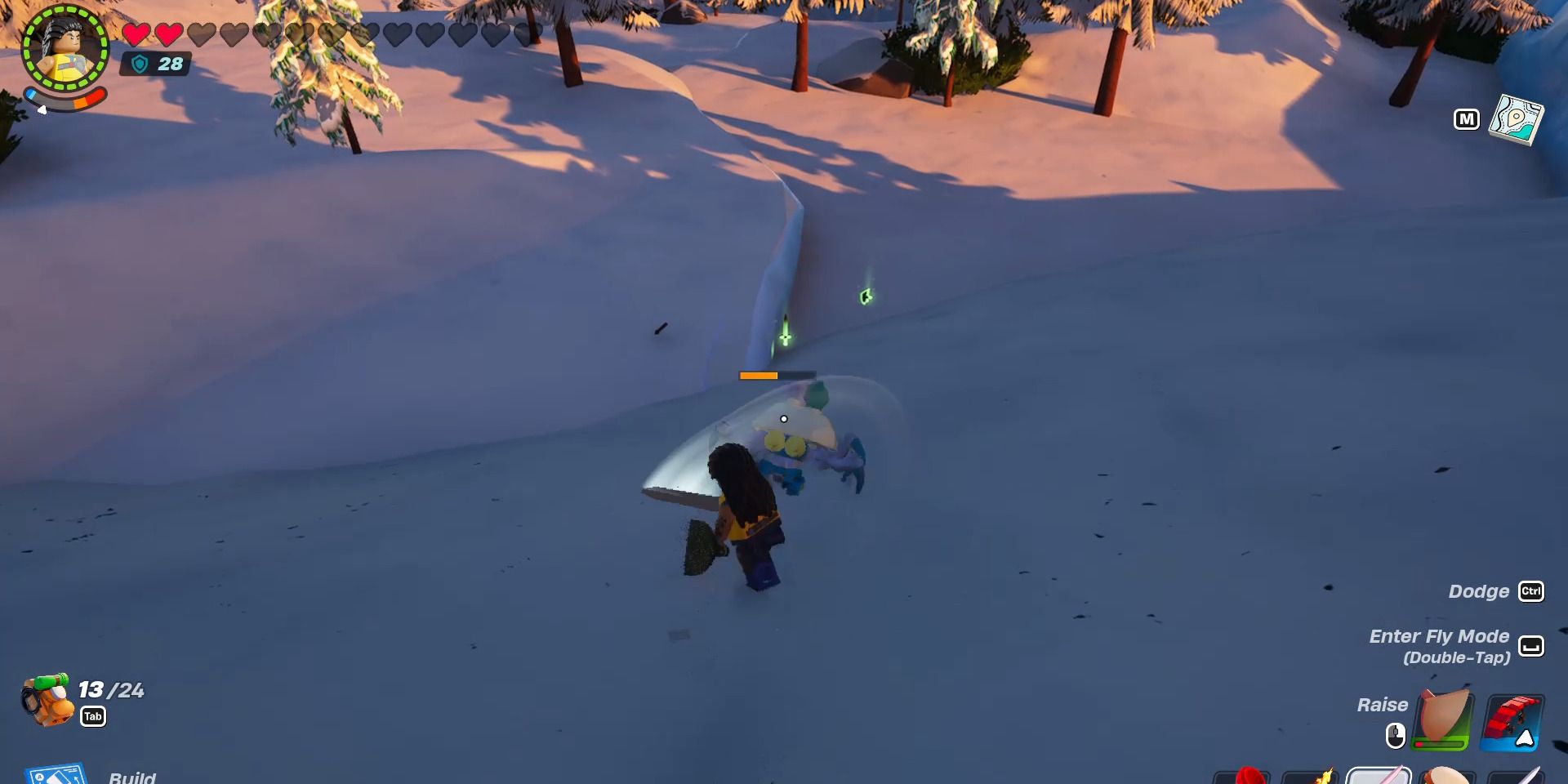 Image of a character engaging in battle with a Frost Roller in Lego Fortnite