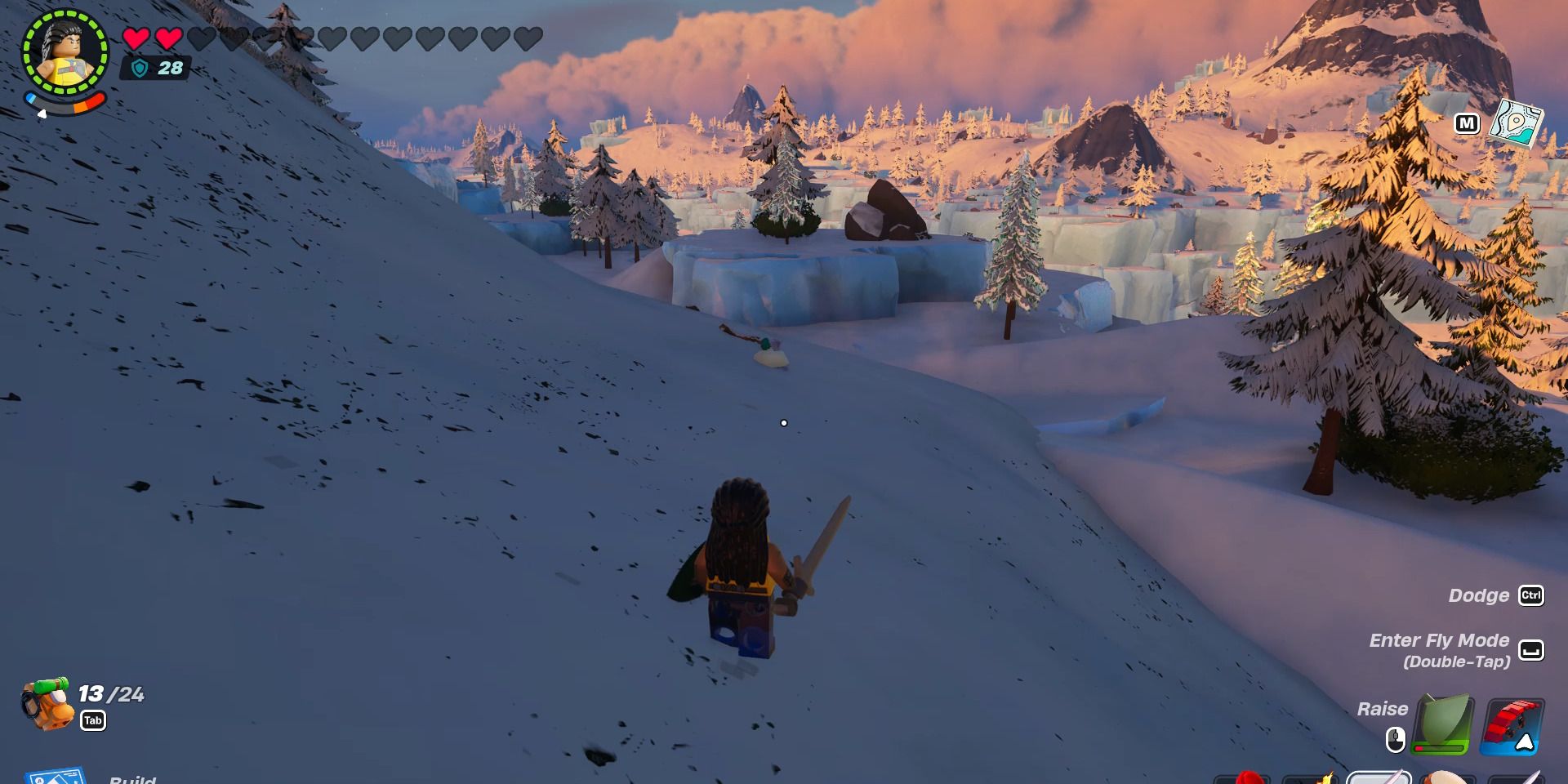 Image of a character standing in front of a Frost Roller in the ground in Lego Fortnite