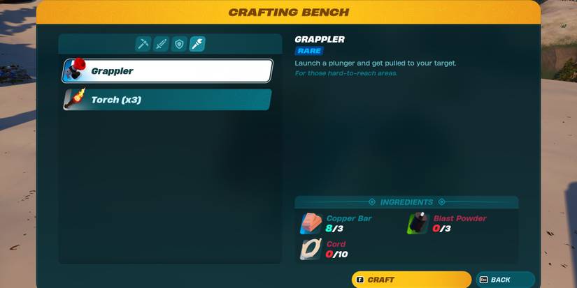 Image of the required materials to create a Grappler in Lego Fortnite