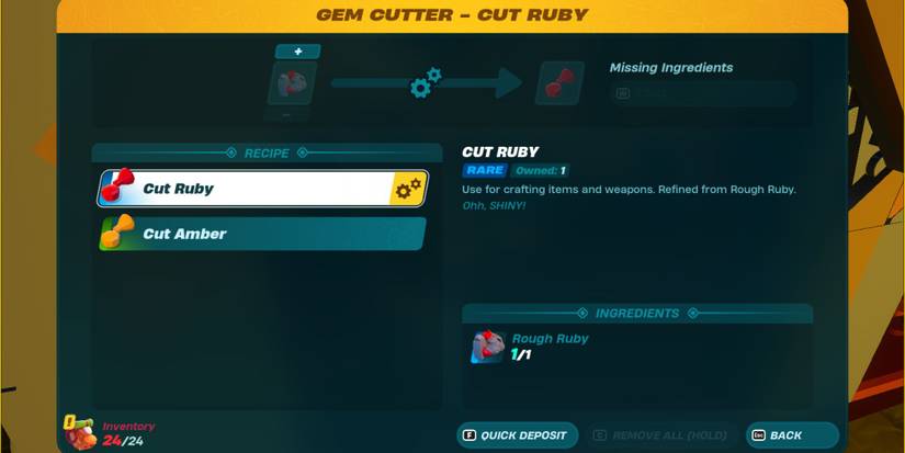 lego fortnite how to find rough ruby and craft cut ruby