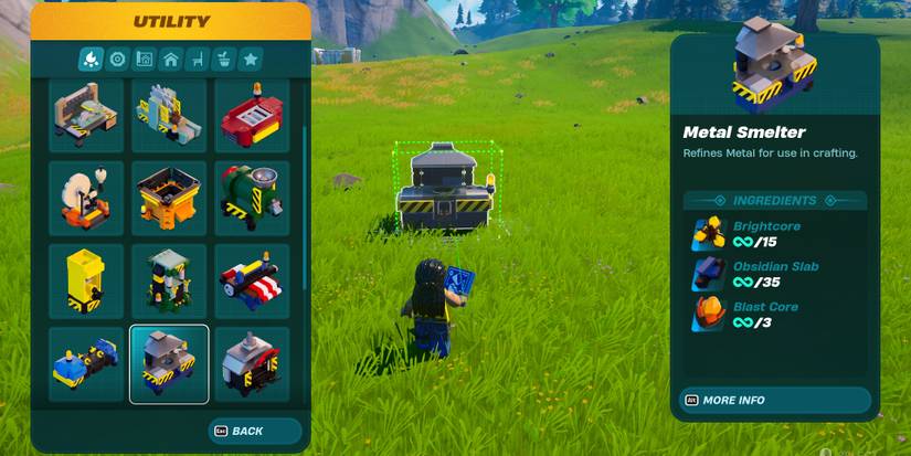 Image of a character building a Metal Smelter in Lego Fortnite