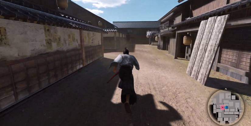 Image of Ryoma running away from the perfume seller in Like a Dragon Ishin