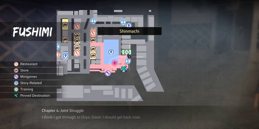 Image of the location on the map of the Scented Water substory in Like a Dragon Ishin