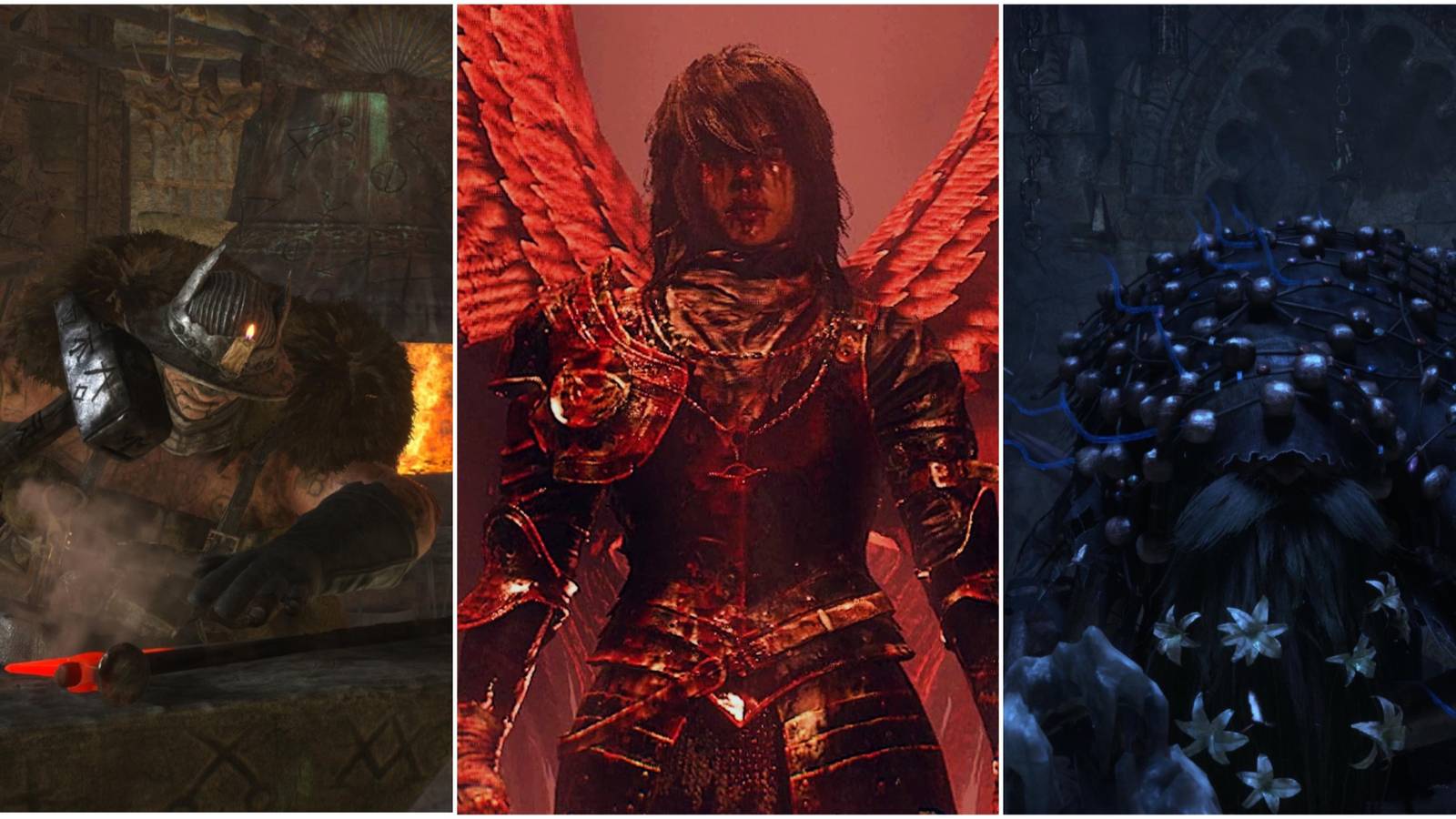 Split image showing NPCs in Lords of the Fallen.