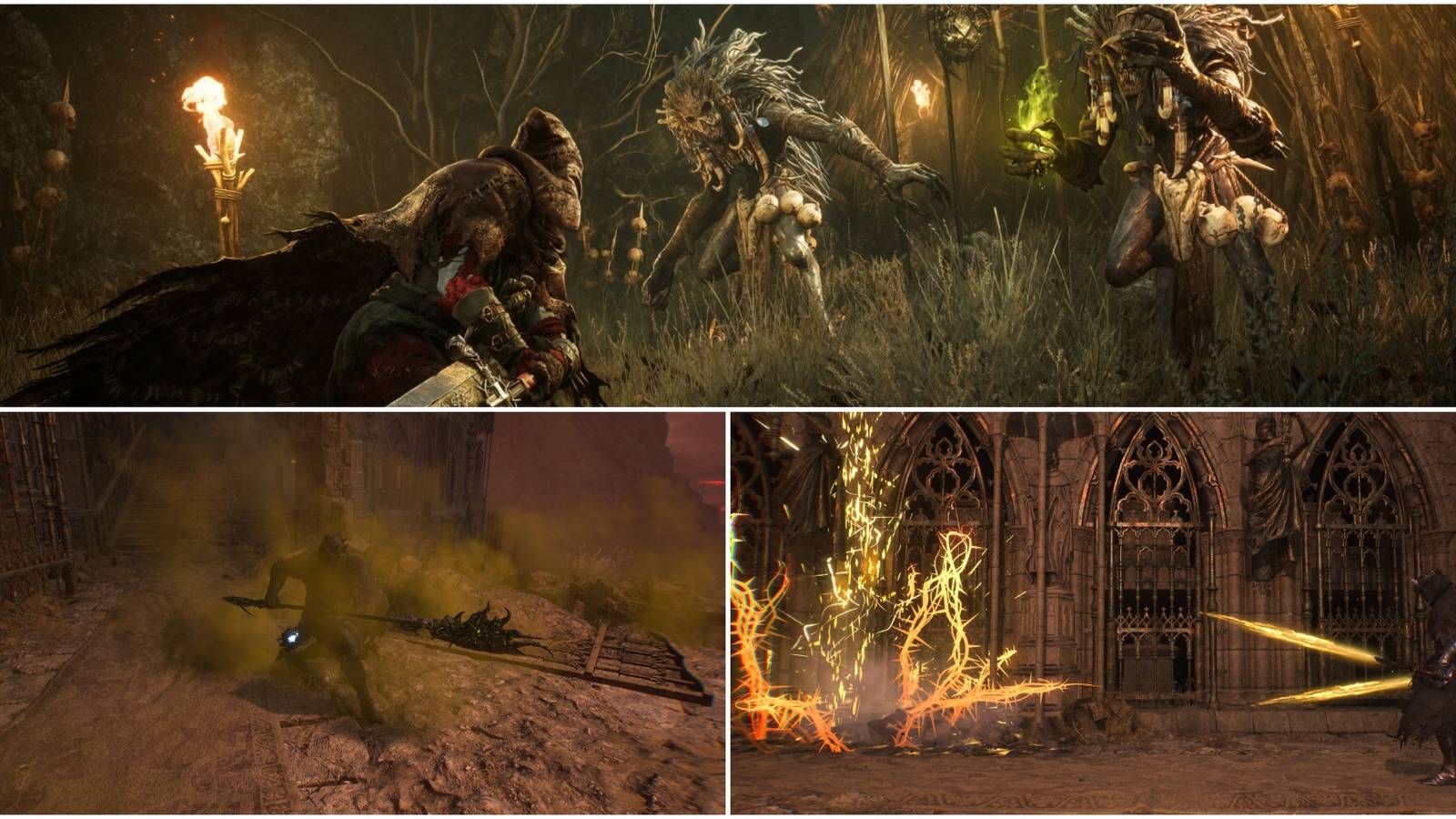 Split image showing different builds in Lords of the Fallen.