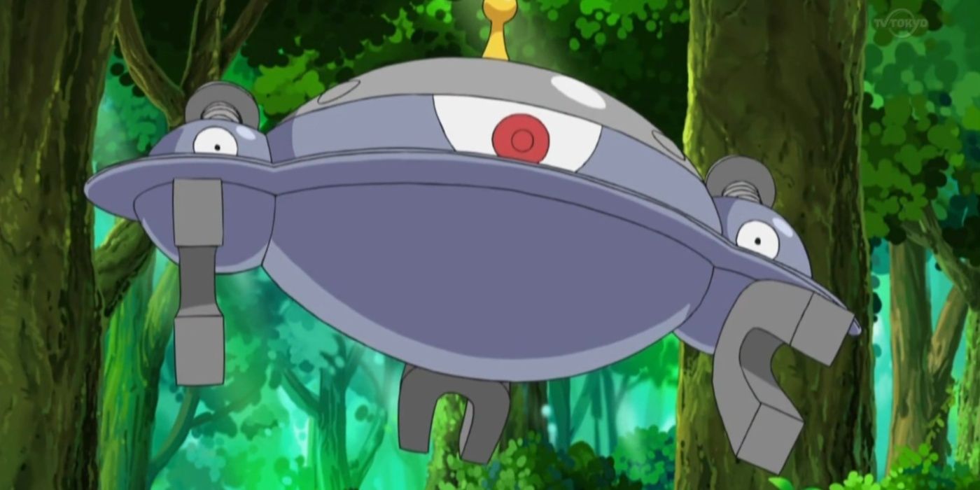 Pokemon Magnezone in the TV show in a forest