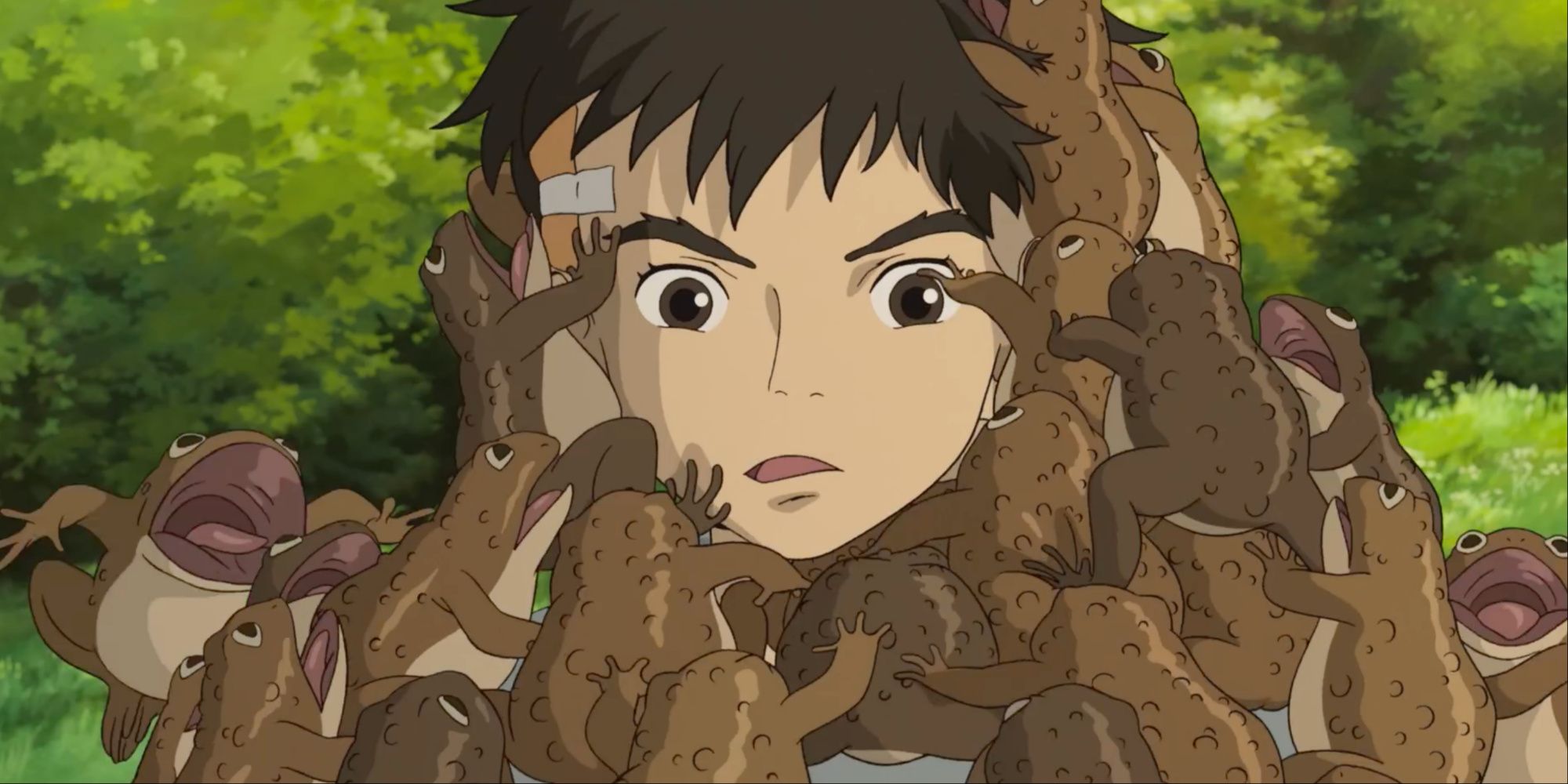 Mahito covered in toads in The Boy and the Heron