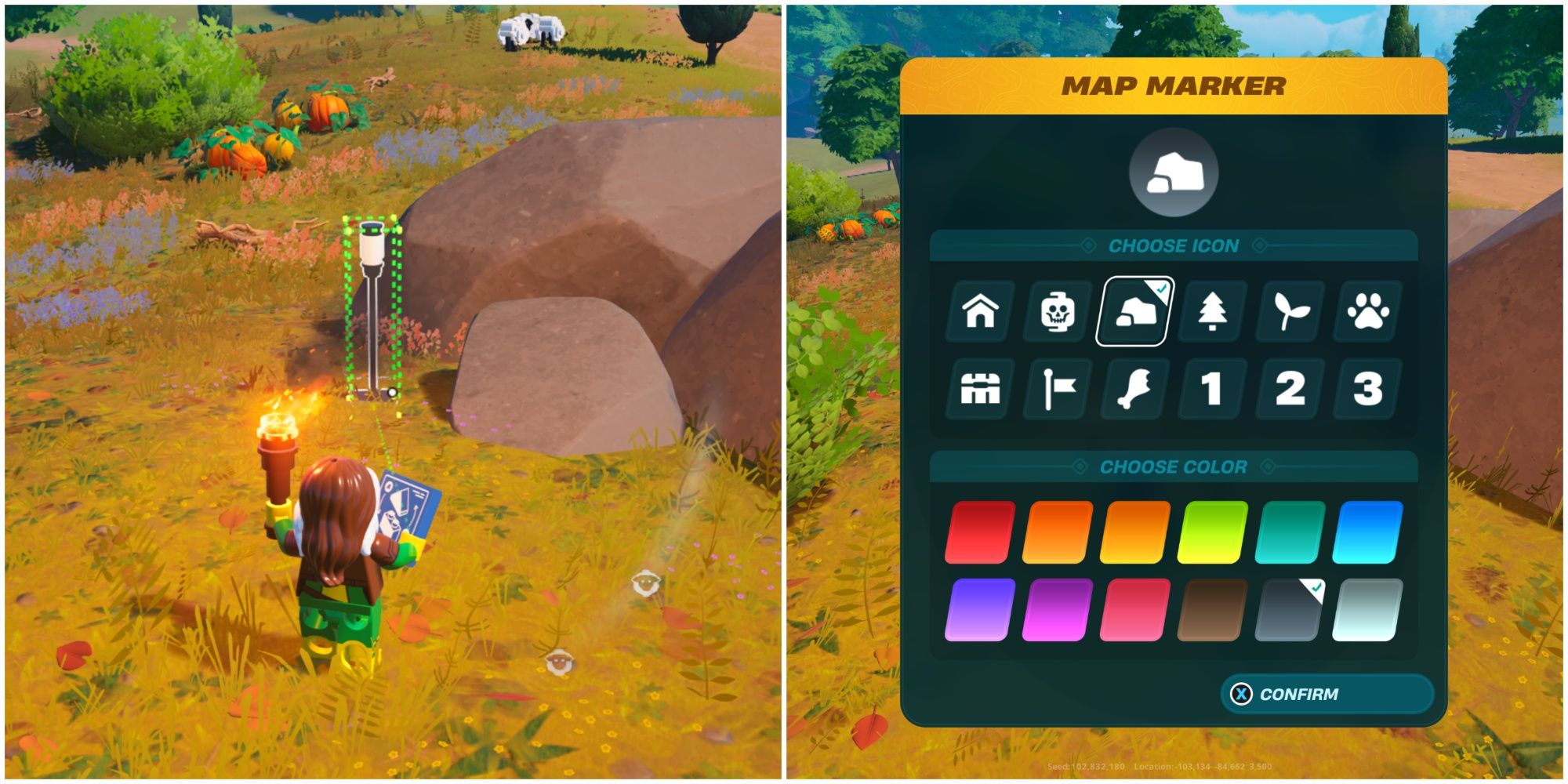 placing down a map marker next to rocks lego fortnite