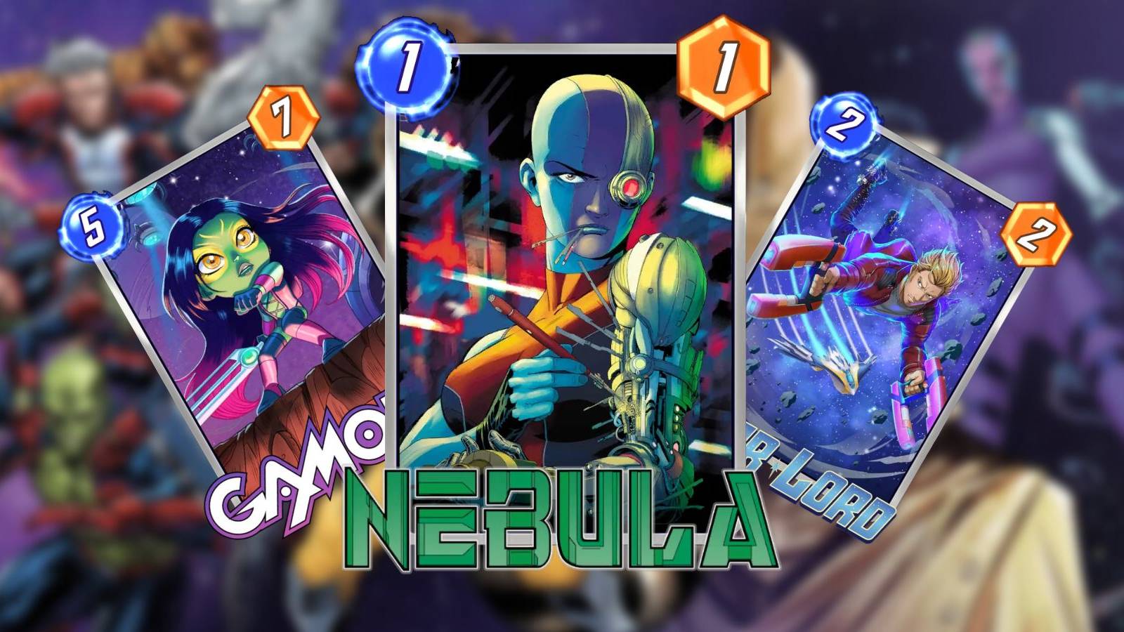 nebula, gamora, star lord variants in marvel snap.