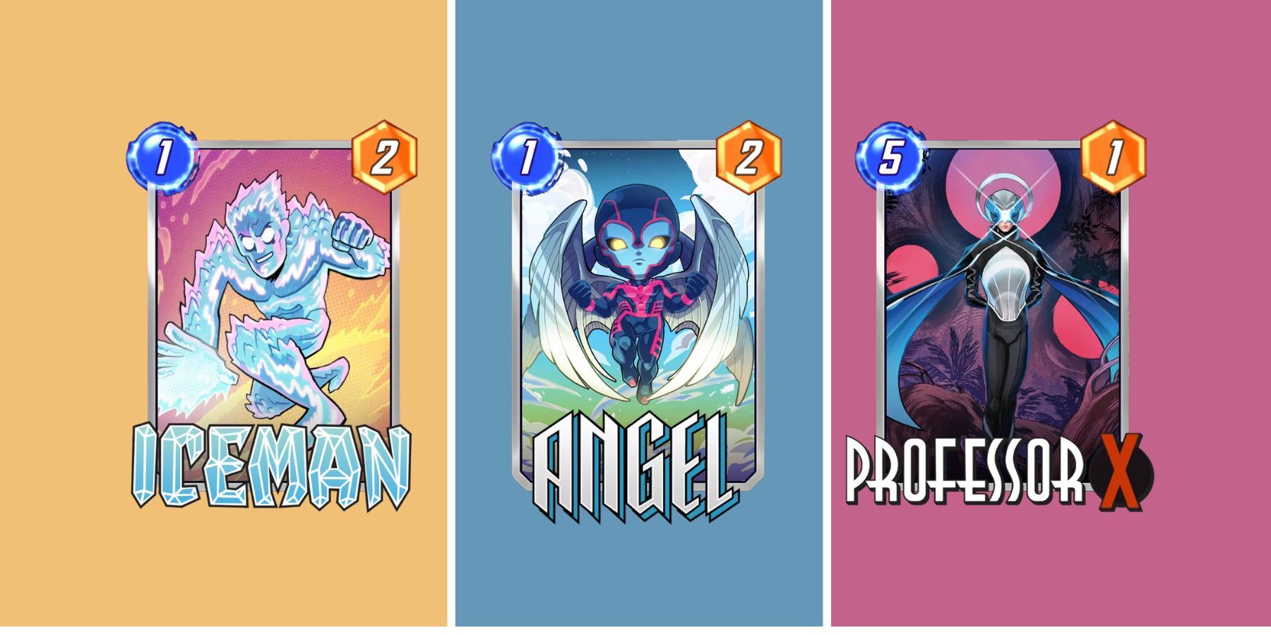 iceman, angel, professor x variants in marvel snap.