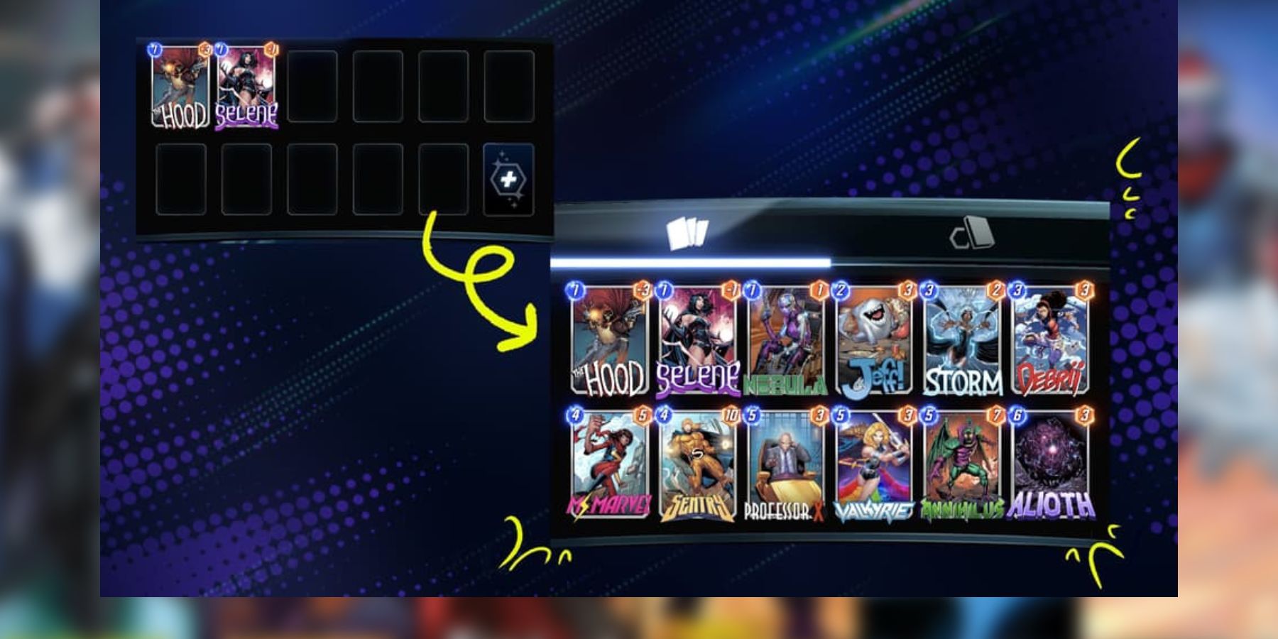 deck builder feature in marvel snap.