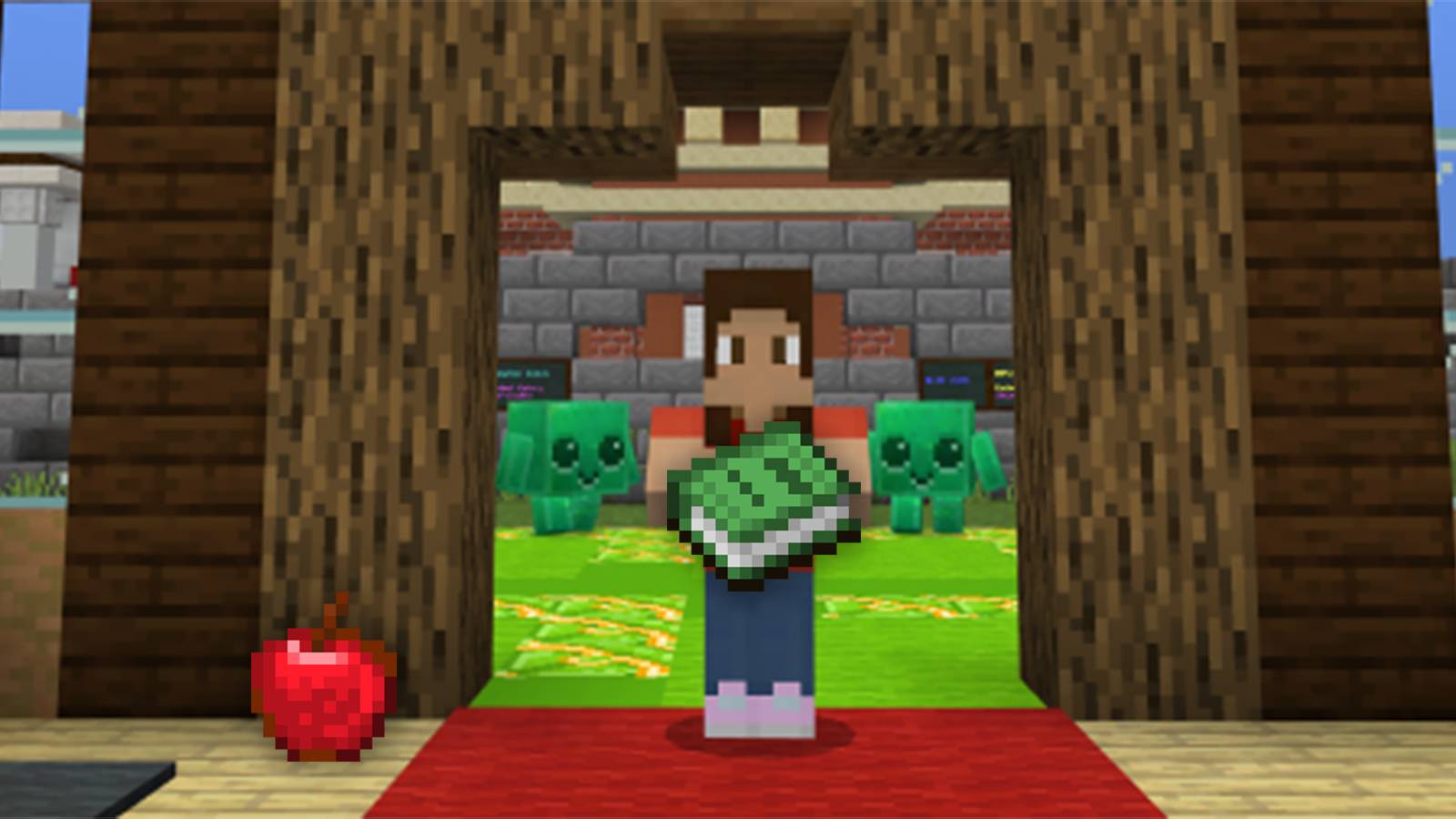 minecraft school with apple and book