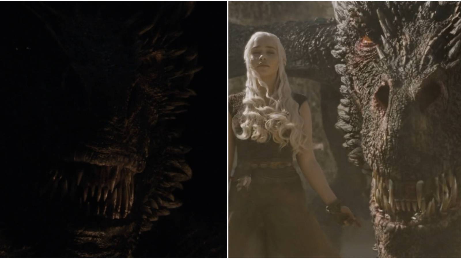 Split image of Drogon and Daenerys in Game of Thrones. 