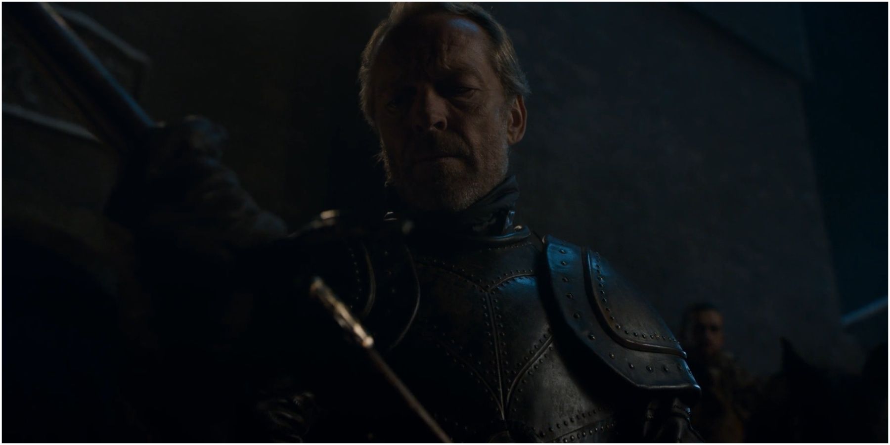 Ser Jorah holds Heartsbane in Game of Thrones.