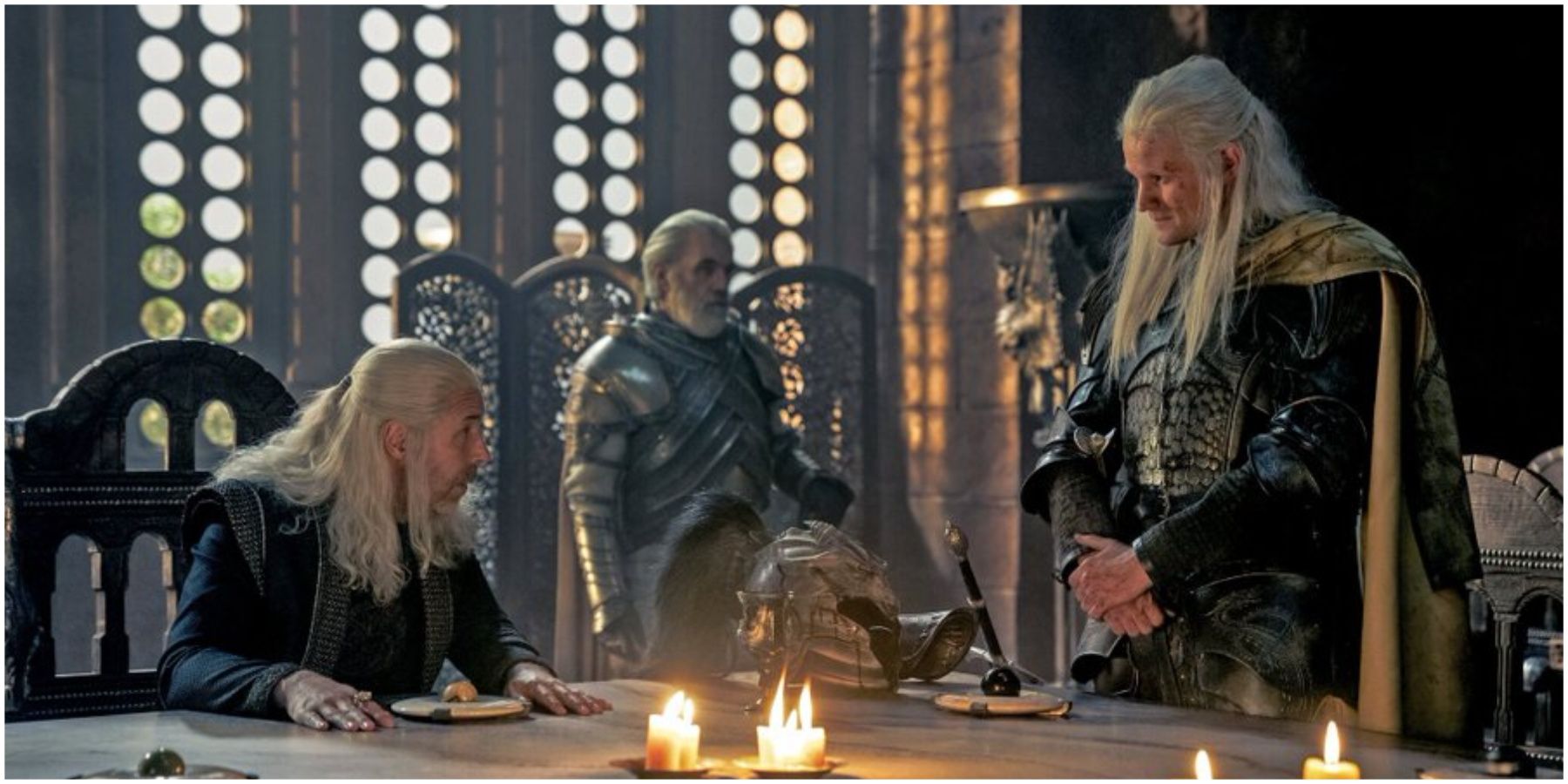  King Viserys Ser Ryam Redwyne and Daemon Targaryen in House of the Dragon.