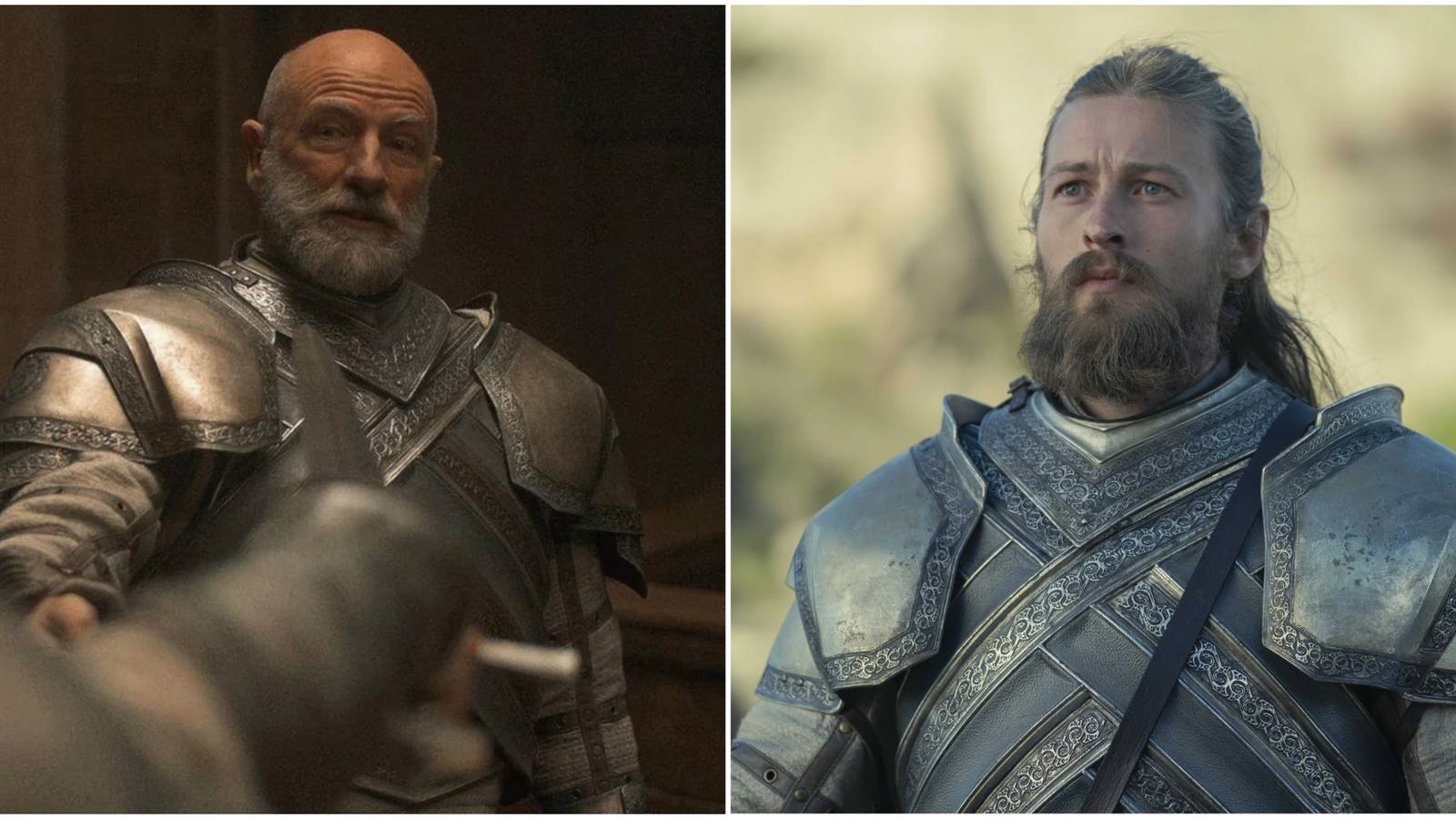 Split image of Ser Harrold Westerling and Ser Erryk Cargyll House of the Dragon.