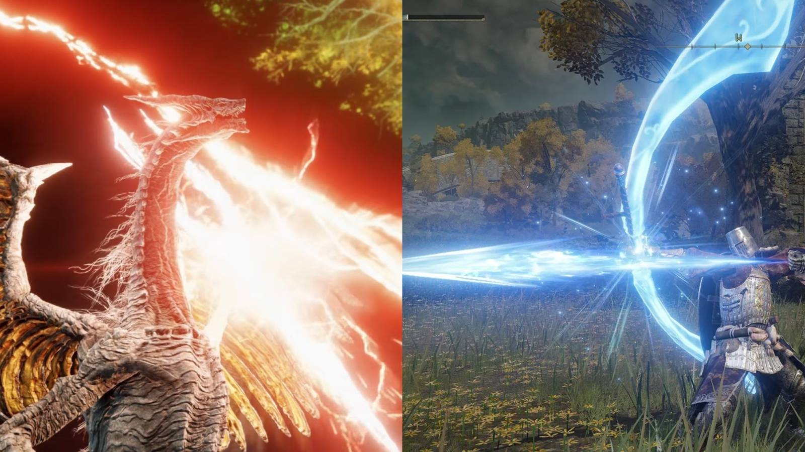 Split image Elden Ring Sorcery and Dragon Incantation