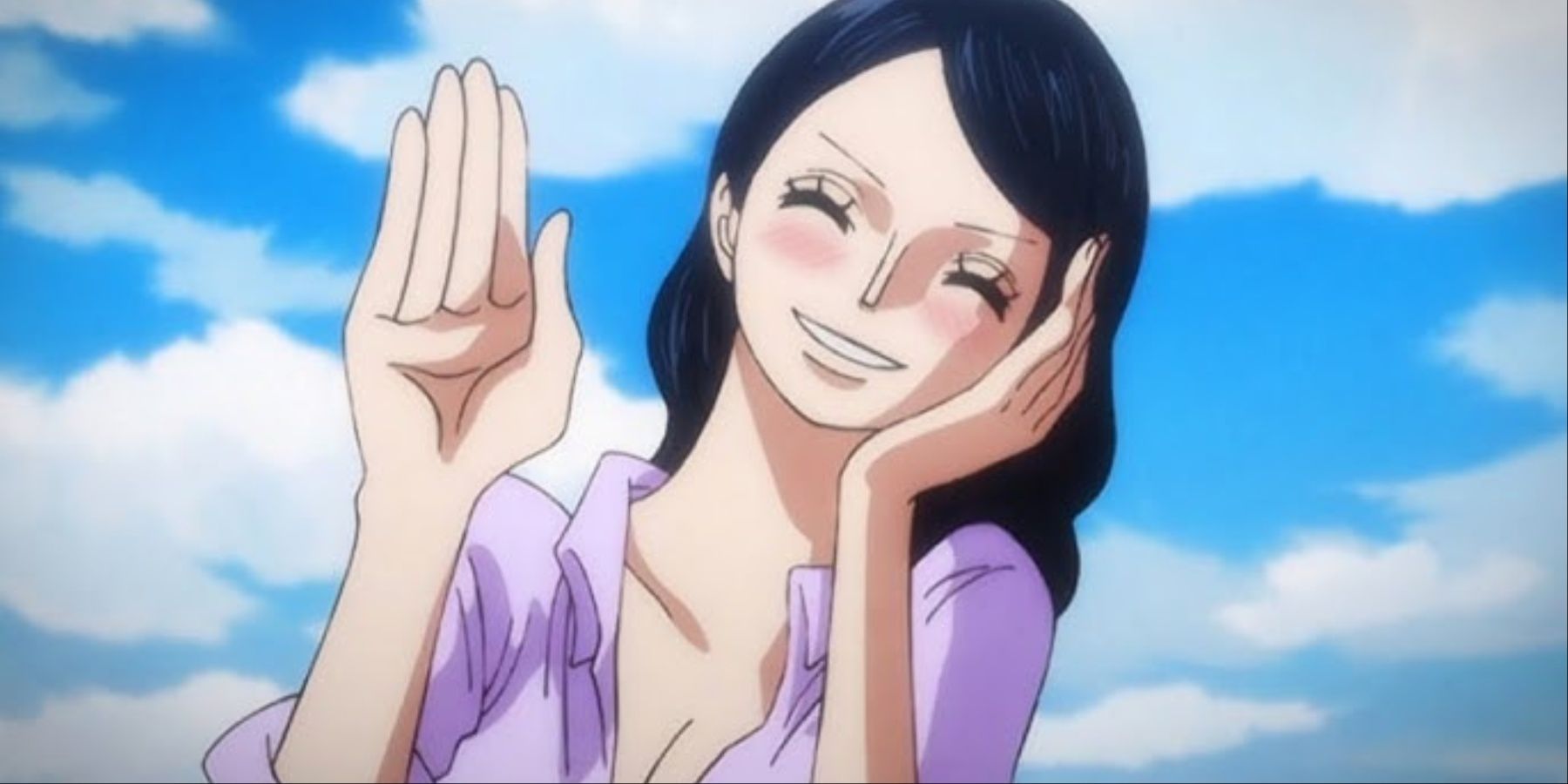 Nico Robin smiling and waving at Sabo while she was with the Revolutionary Army In One Piece 