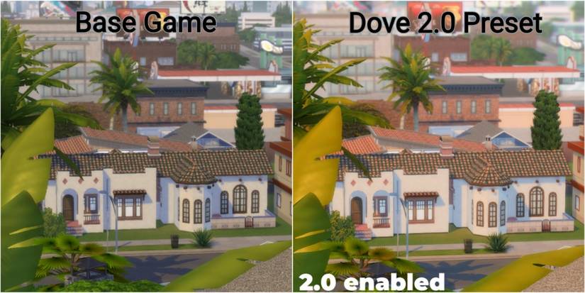 A comparison image of a mansion in the sims 4