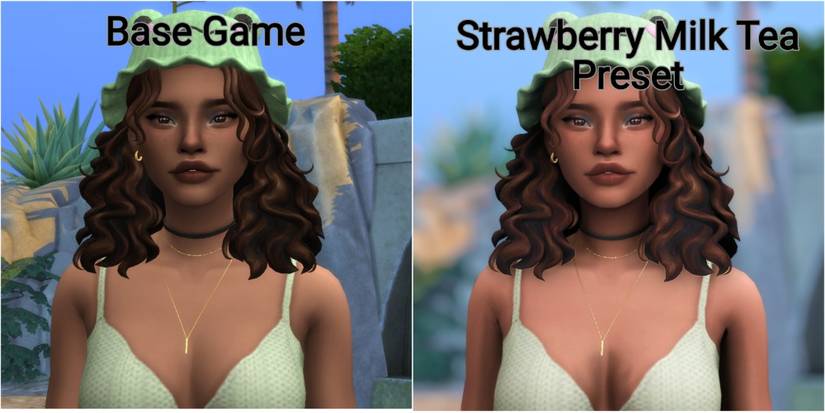 A girl with brown wavy hair wearing a frog hat