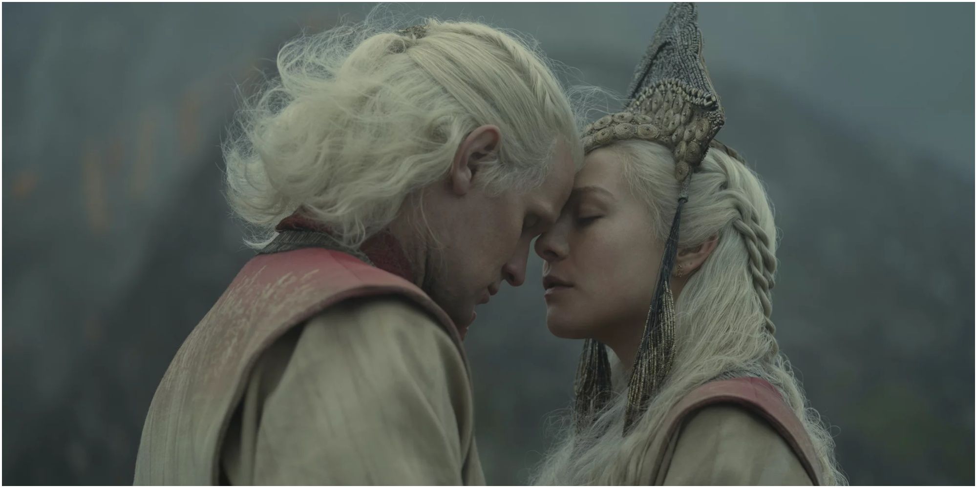 Daemon and Rhaenyra Targaryen's secret wedding ceremony in House of the Dragon. 