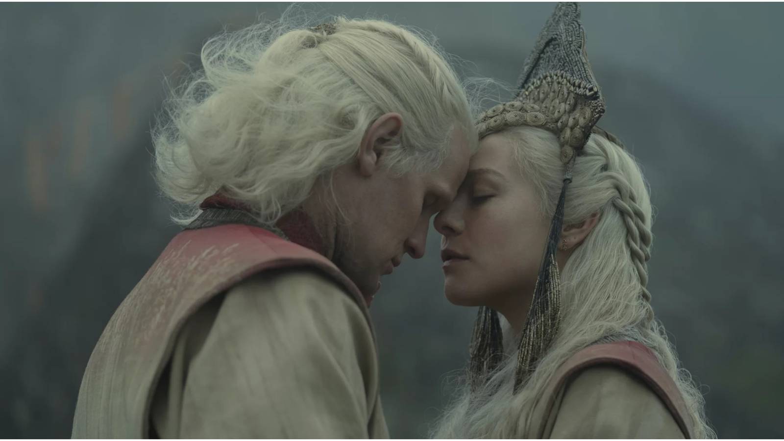Daemon and Rhaenyra Targaryen's secret wedding ceremony in House of the Dragon. 