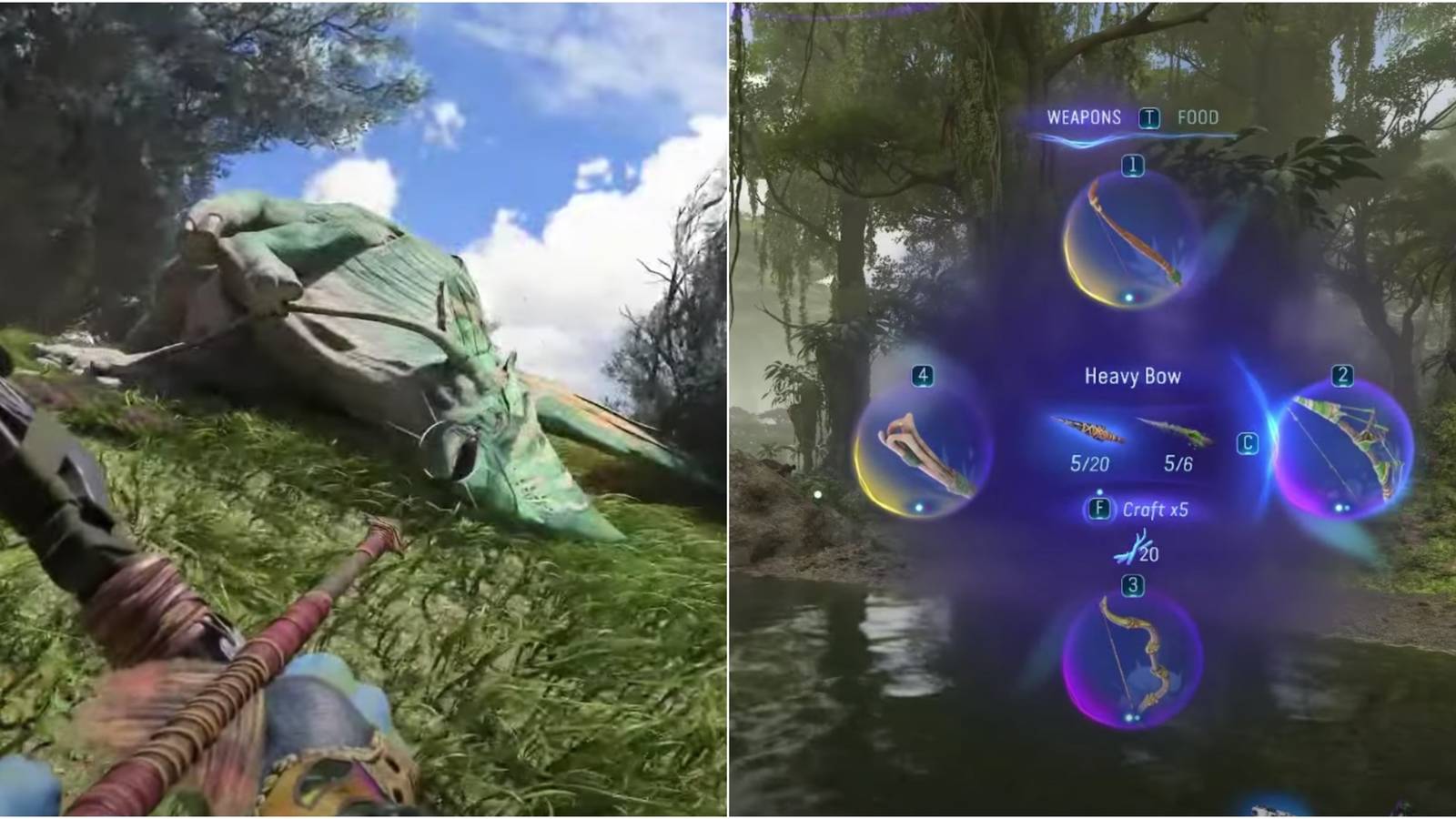 Na'avi hunting a large creature, and weapon wheel 