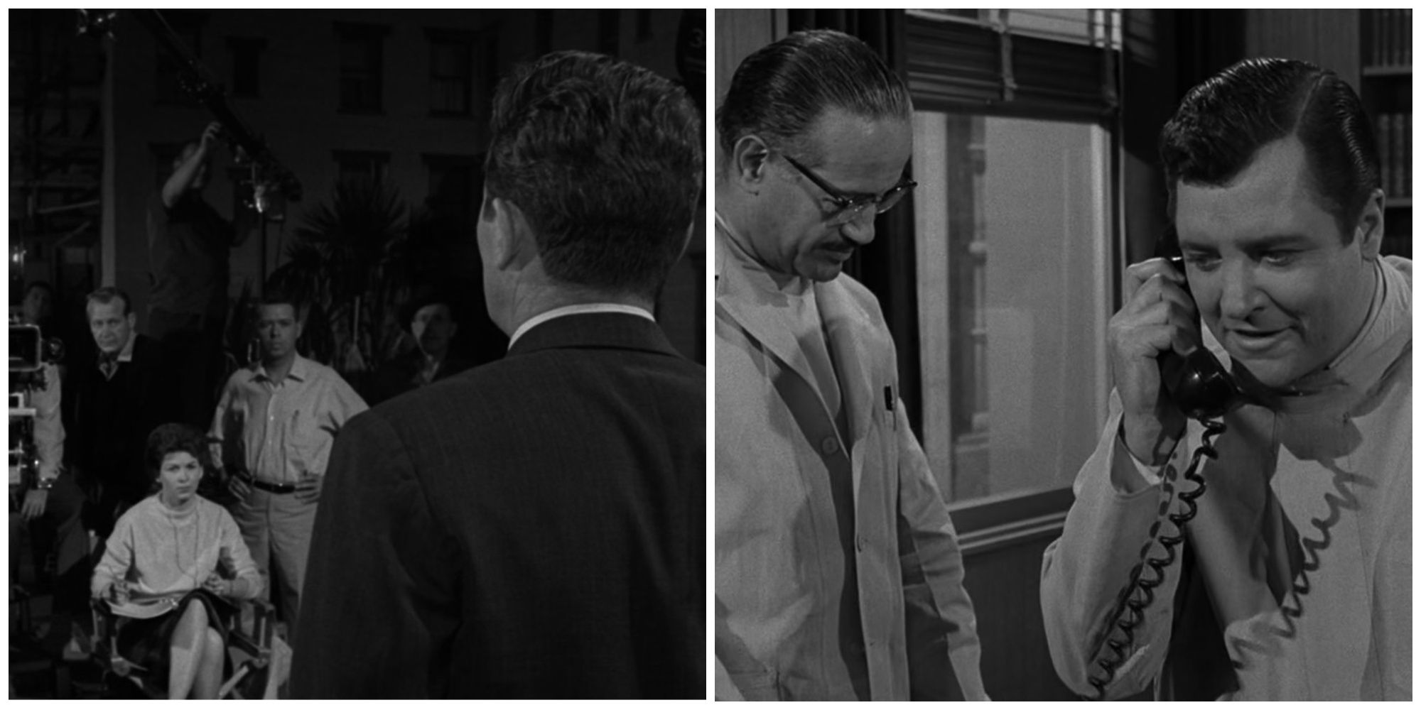 Split image showing stills from two Twilight Zone episodes (
