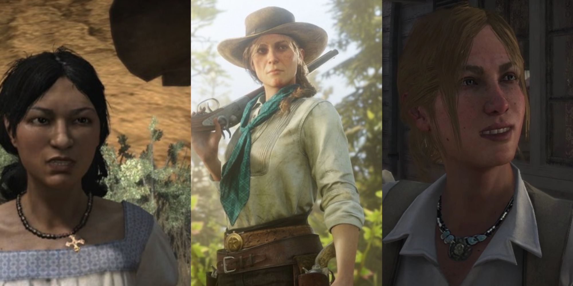 a collage of three women from red dead