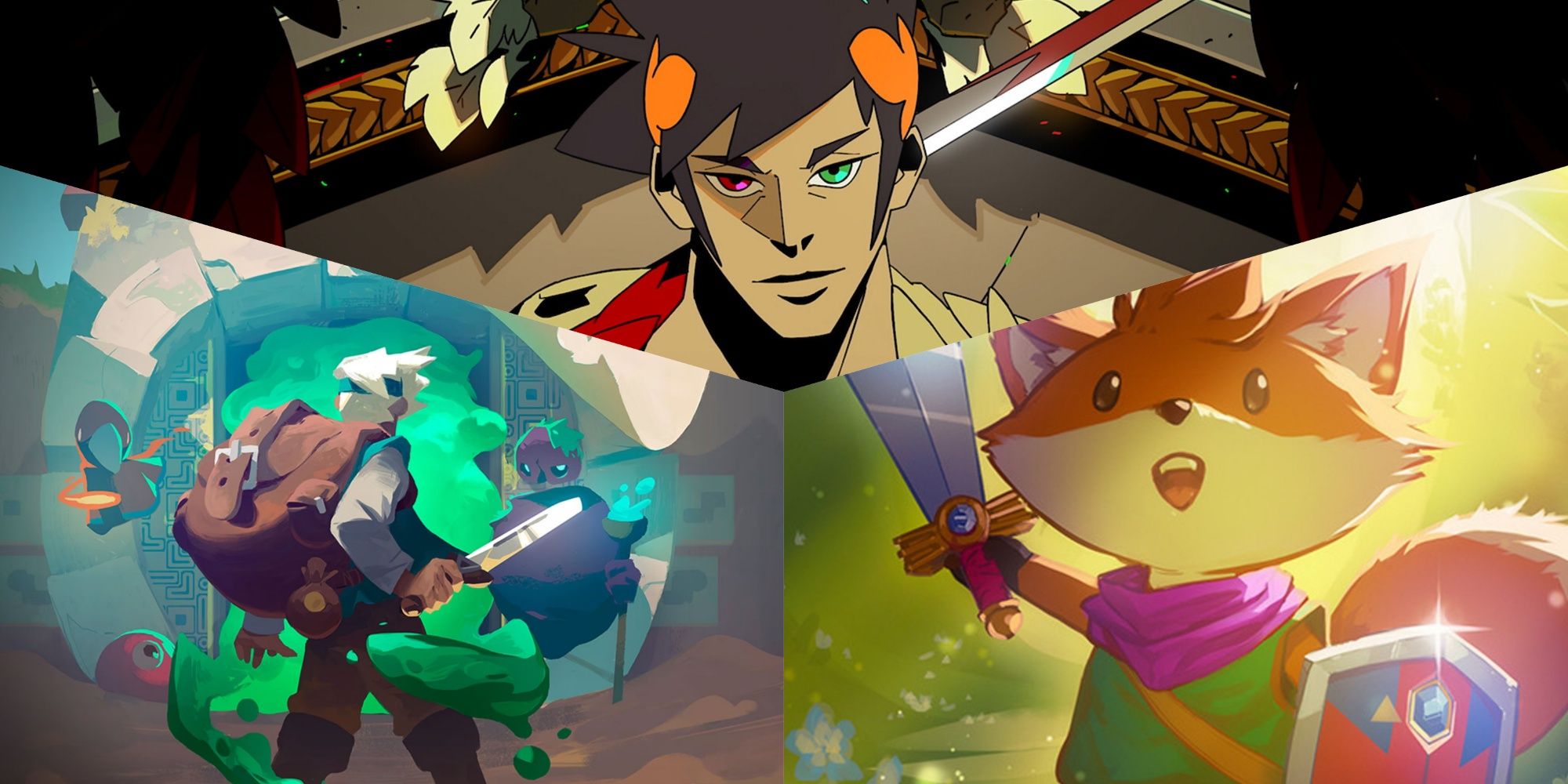 Zagreus from Hades, Fox from Tunic and Will from Moonlighter