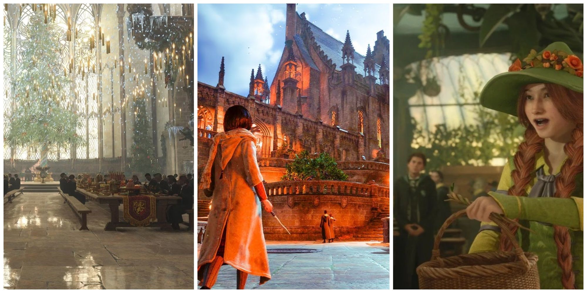 The Great Hall, Greenhouse and Castle Grounds in Hogwarts Legacy
