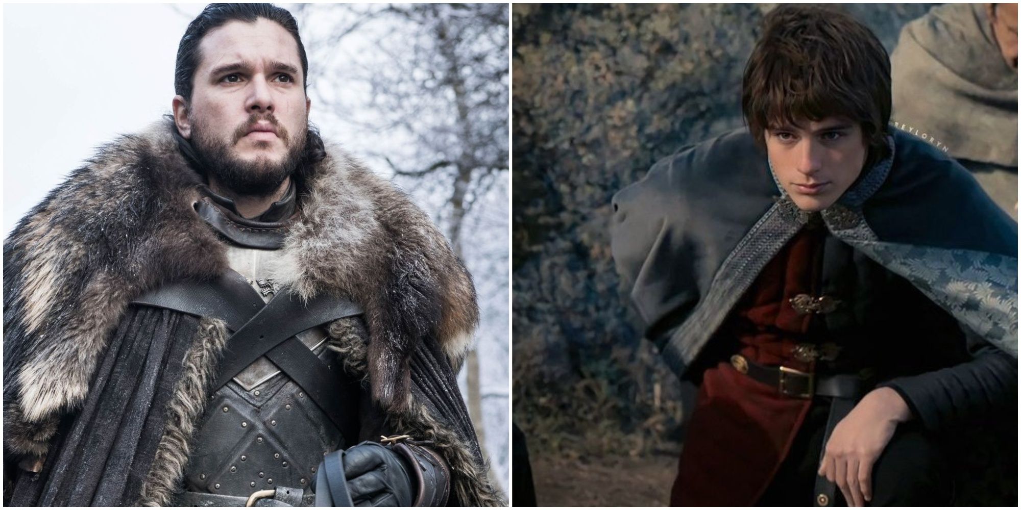 Split image of Jon Snow in Game of Thrones and Jacaerys Velaryon in House of the Dragon.
