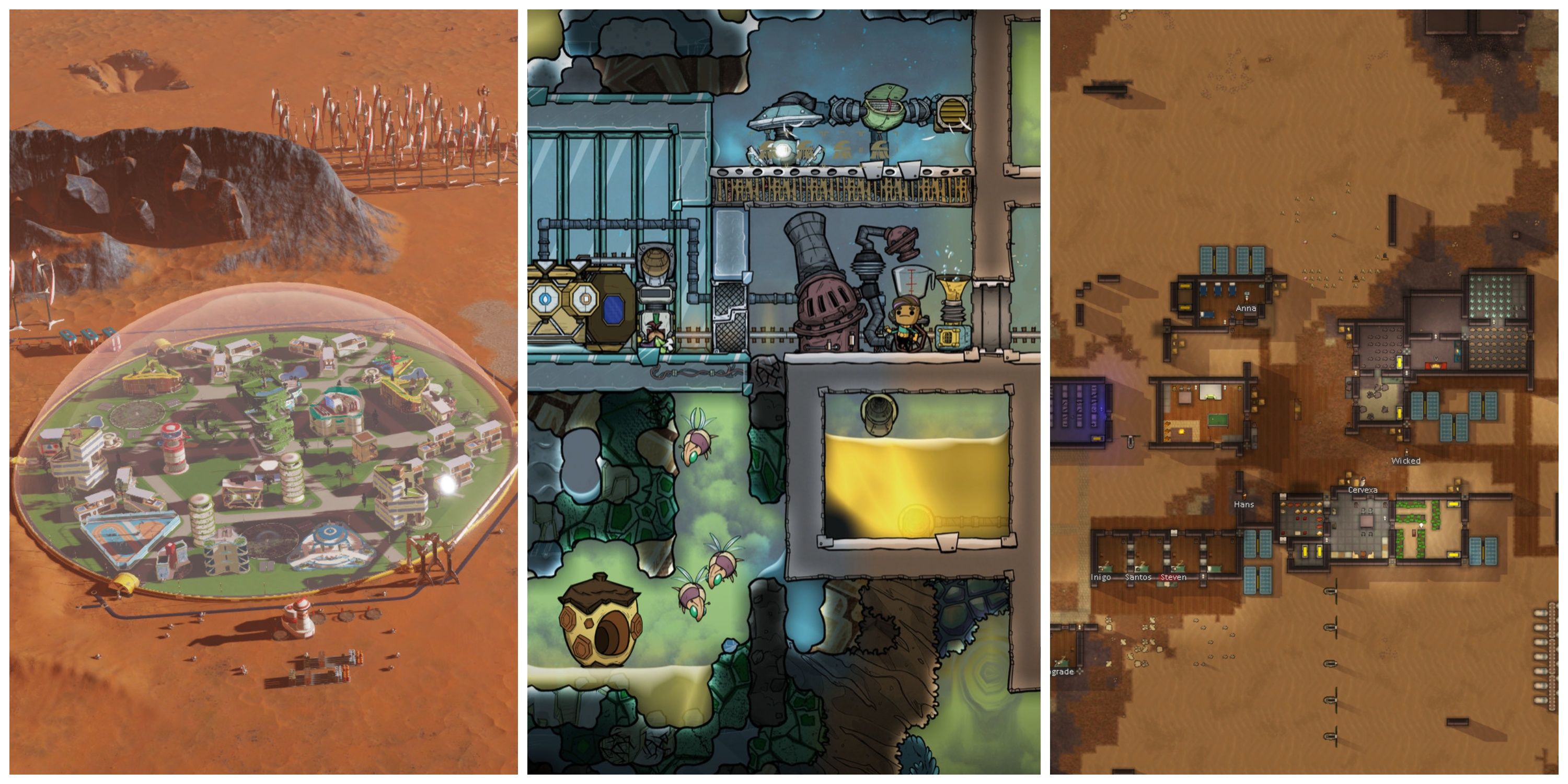 Best Sci-Fi Management Games (Featured Image) - Surviving Mars + Oxygen Not Included + RimWorld
