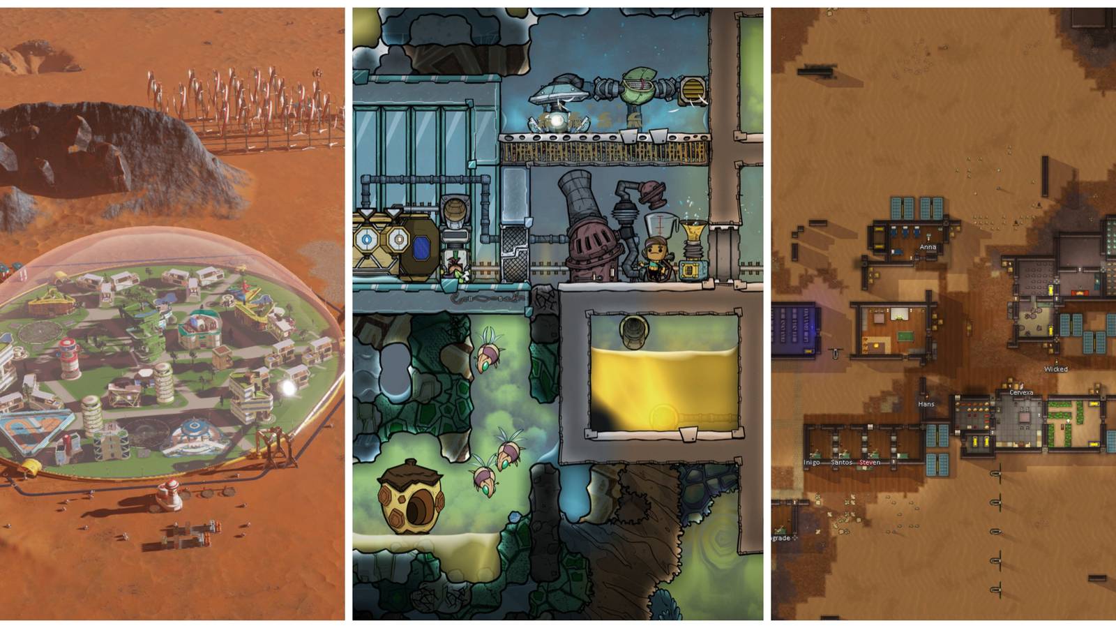 Best Sci-Fi Management Games (Featured Image) - Surviving Mars + Oxygen Not Included + RimWorld