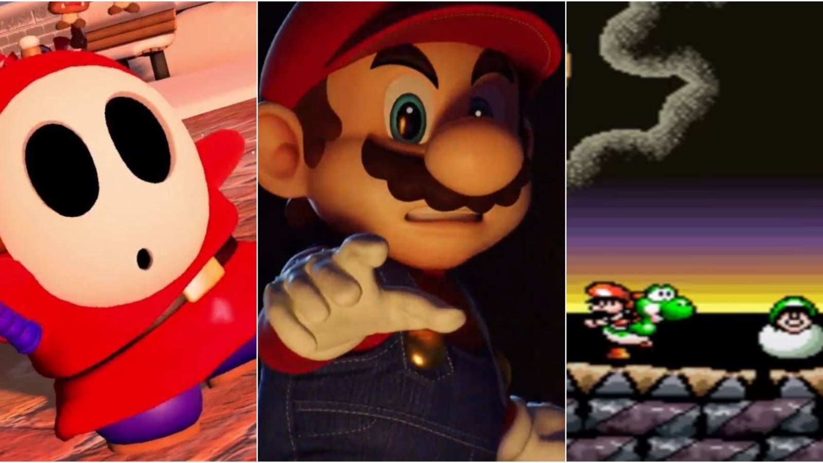 Shy Guy, Mario, and Baby Luigi 
