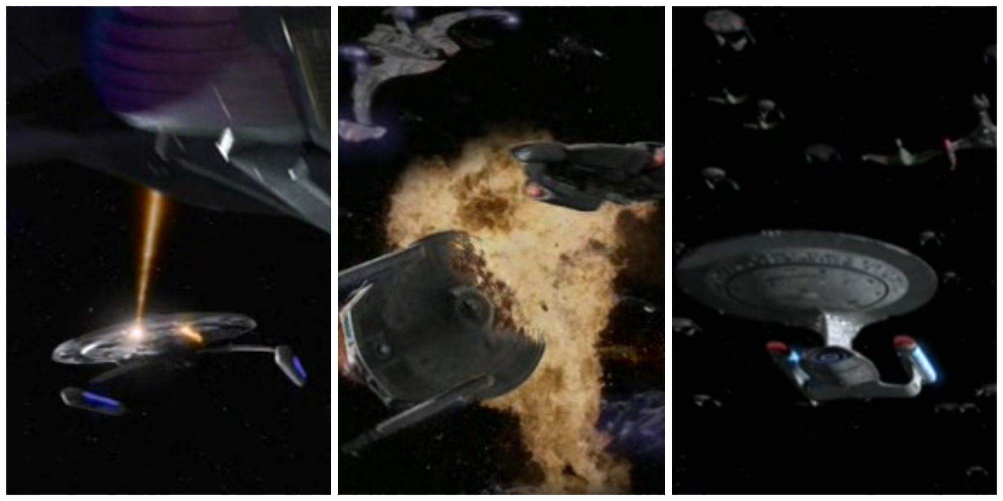 Split image showing battles in Star Trek.