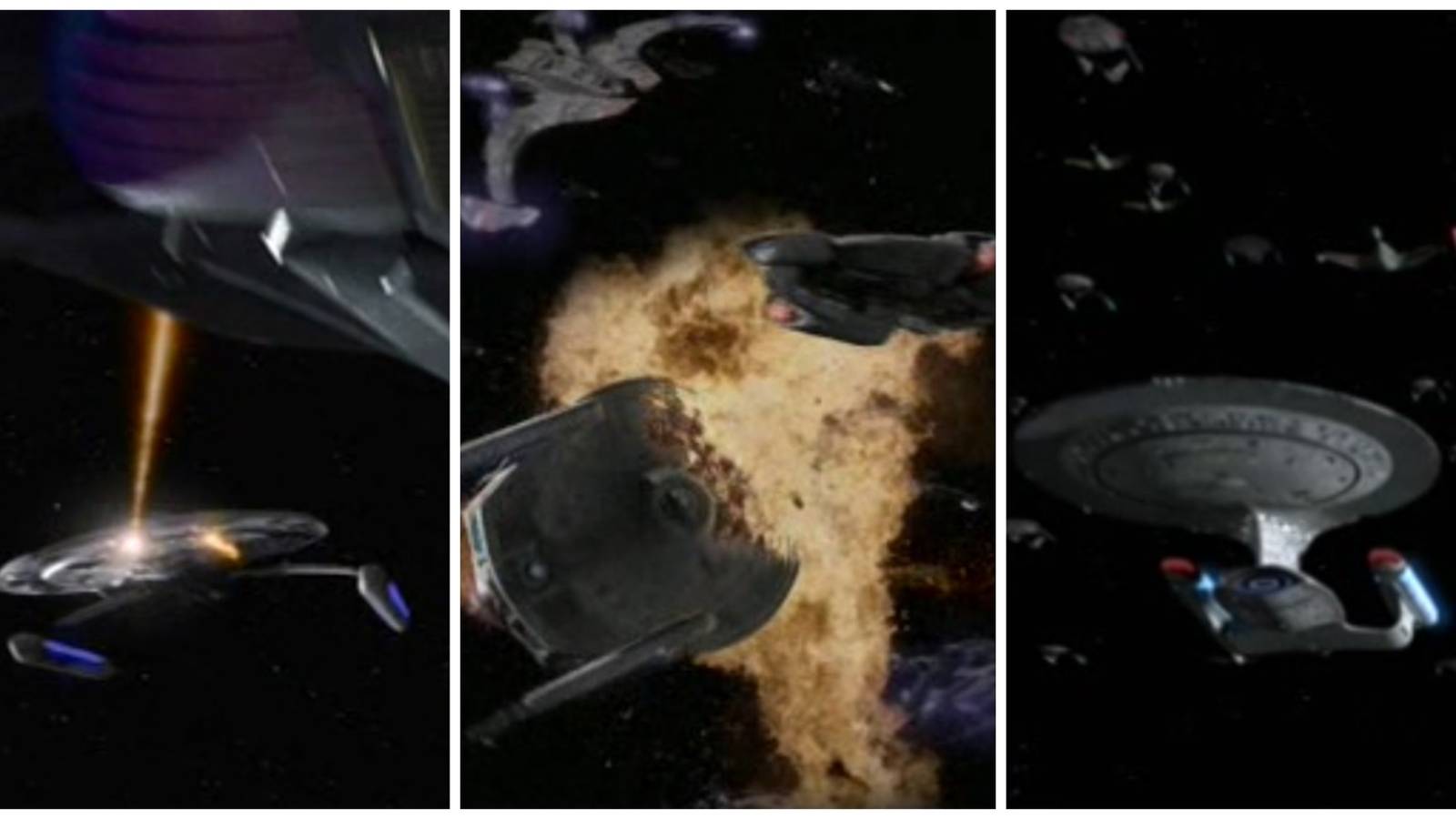 Split image showing battles in Star Trek.