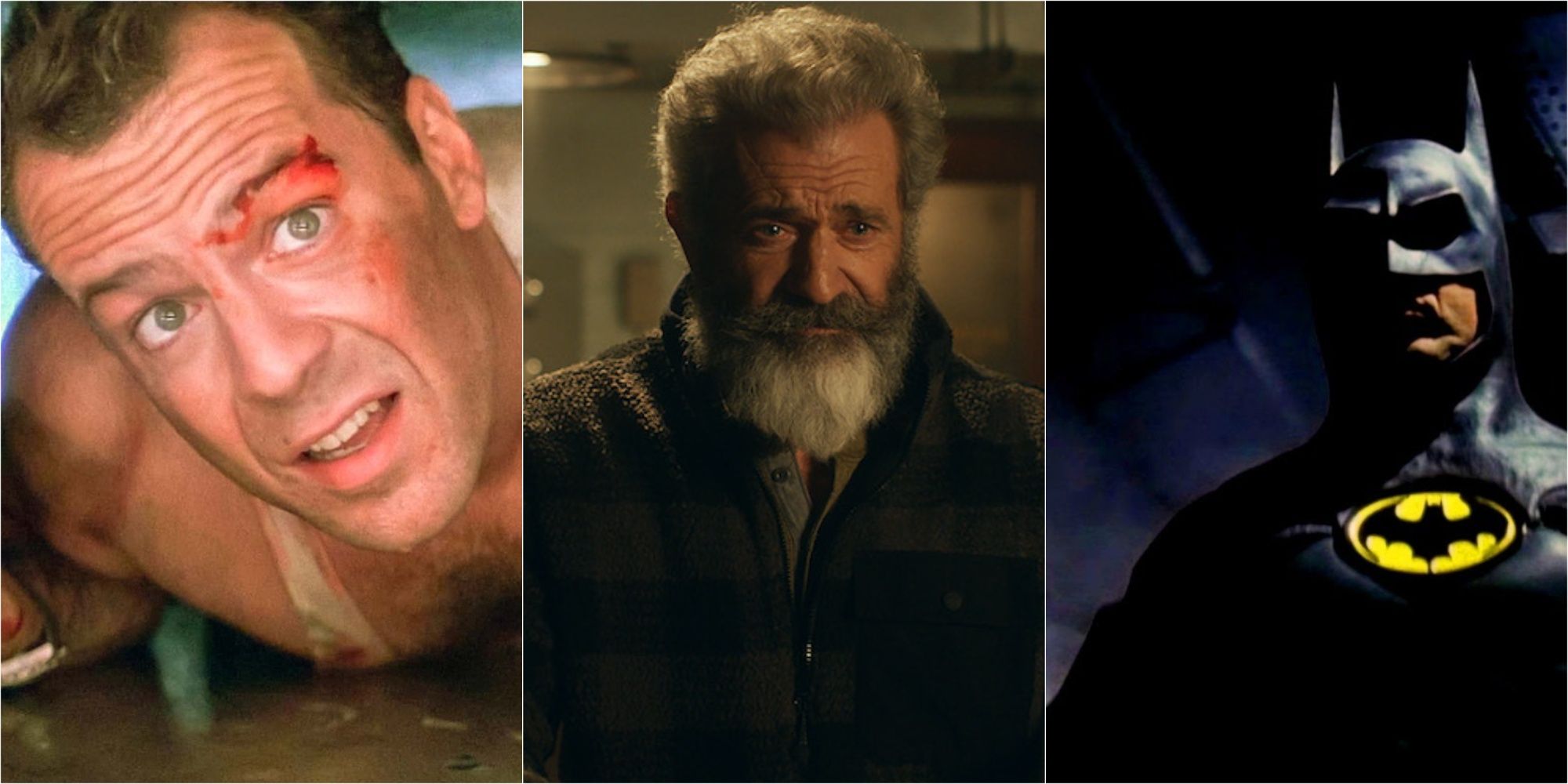 An feature image of John McClane from Die Hard, Chris Cringle from Fatman, and Bruce Wayne from Batman Returns