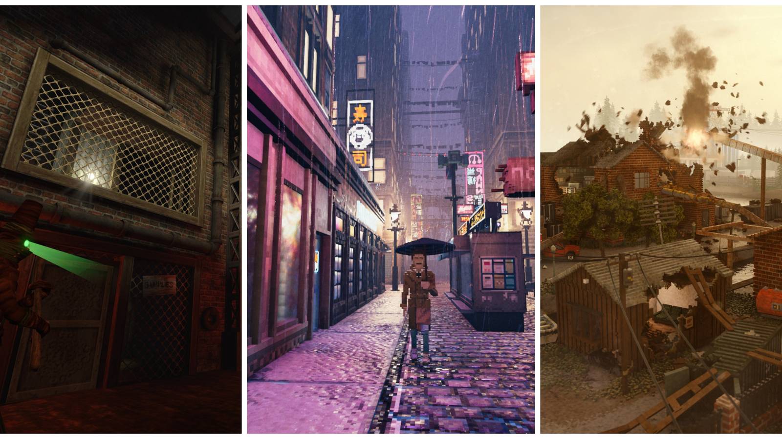 Best Indie Immersive Sims (Featured Image) - Gloomwood + Shadows Of Doubt + Teardown