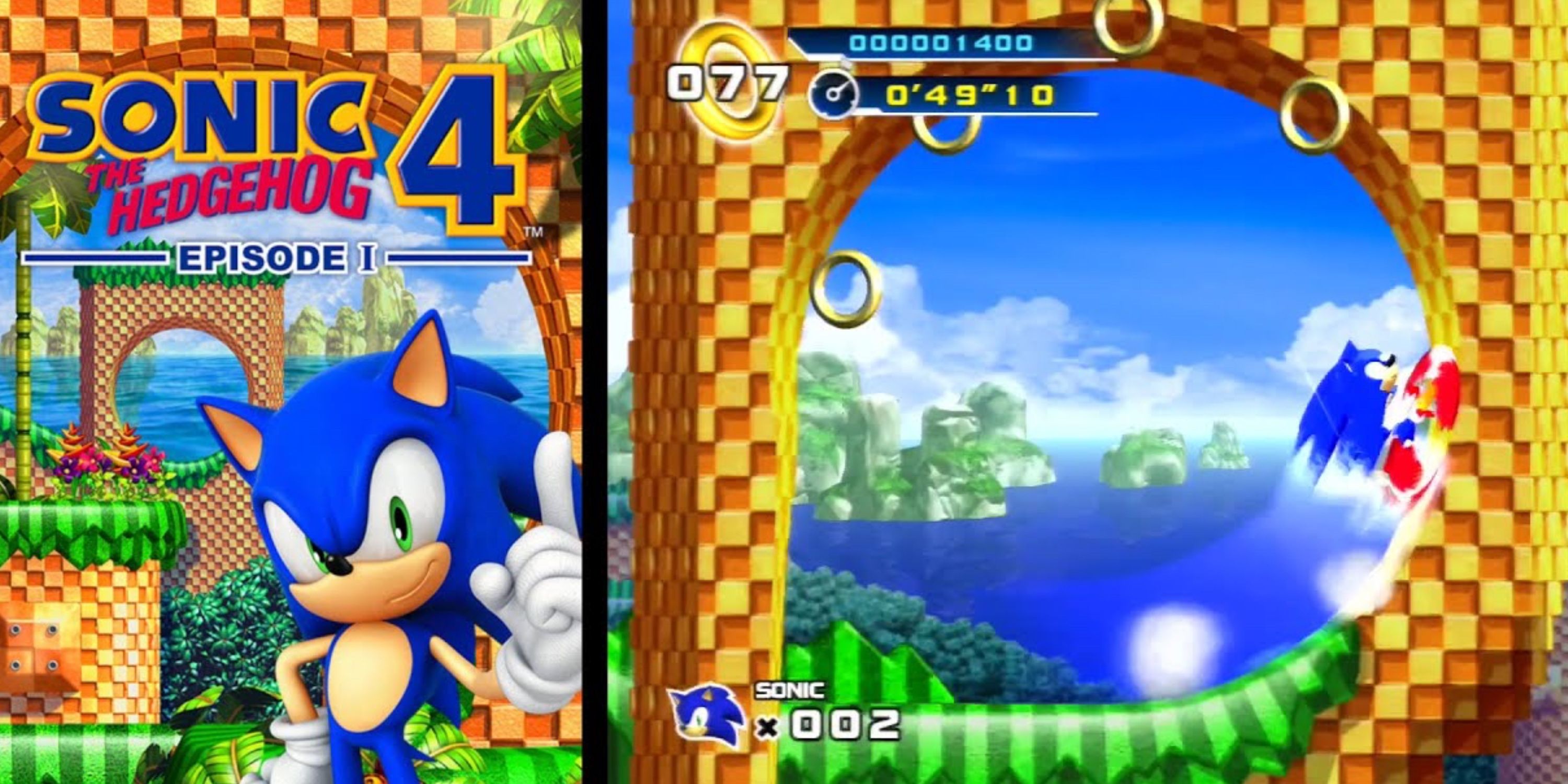 screenshot of sonic 4 gameplay and cover art