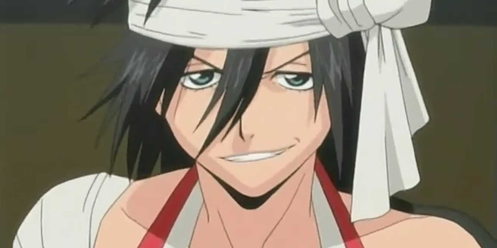 Kukaku Shiba smiling at Ichigo and his friends after agreeing to help them inside the Seireitei in Bleach