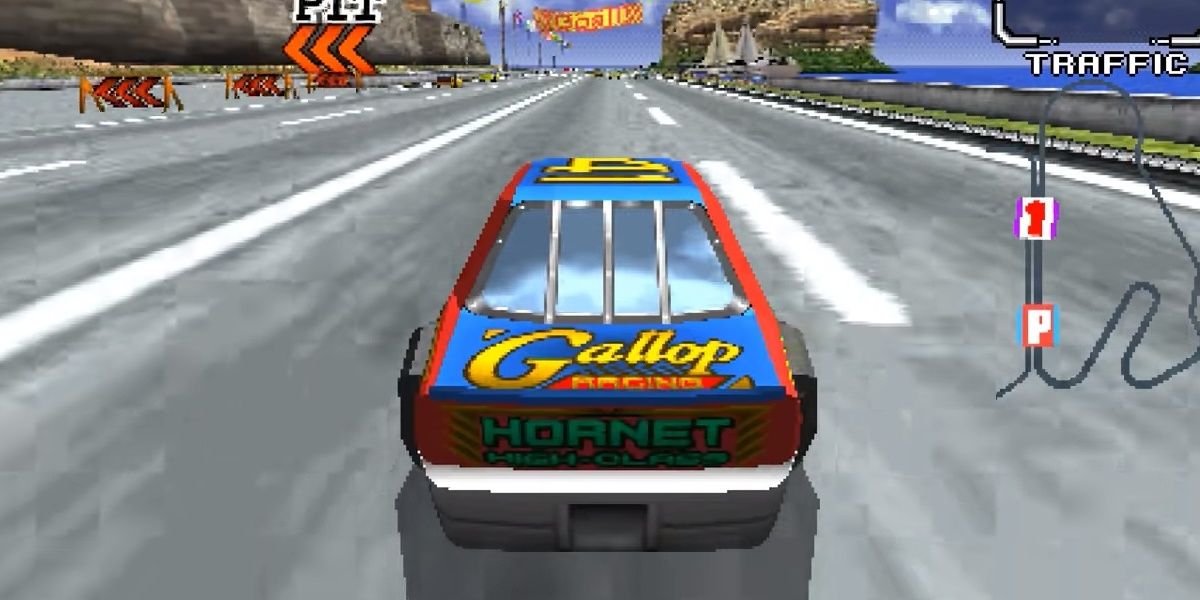 a car driving on a course in daytona usa